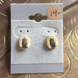 vintage scrimshaw ship earrings